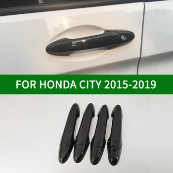 Honda CİTY 2015-2019 için Honda Ballade Grace Siyah Karbon Fiber desen Kapı kulp kılıfı Çerçeve Trim 2016 2017 2018