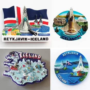 İzlanda Turizm Hatıra Buzdolabı Mıknatısı Ulusal Bayrak Landmark Fin Balina Boyalı Manyetik Buzdolabı Sticker Ev Dekoratif