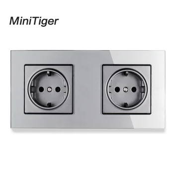 Minitiger AB DE Standart 2 Gang Duvar Priz, Beyaz Kristal Cam Panel, üreticisi 16A Duvar Prizi, 172 * 86mm