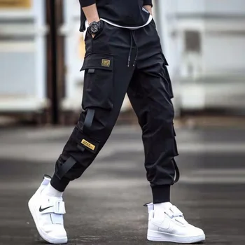 Streetwear Hip Hop Erkekler askeri pantolon Şeritler Cep 2022 Yeni Joggers Sweatpants Erkekler Siyah Ayak Bileği Uzunluğu Pantolon Erkek