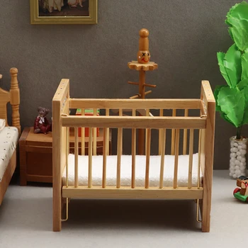 1:12 Evcilik Minyatür Bebek Karyolası Ahşap Beşik bebek yatağı Beşik Model Yatak Odası Kreş Odası Bebek Evi Dekor Mobilya Aksesuarları
