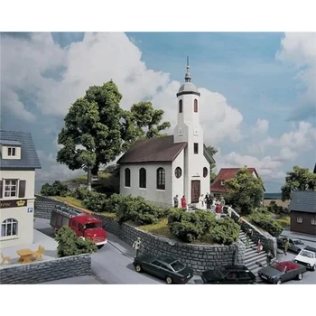 1: 87 HO Modeli Minyatür Kilise Araya Bina Ev Oyuncaklar Modeli Mimari Tren