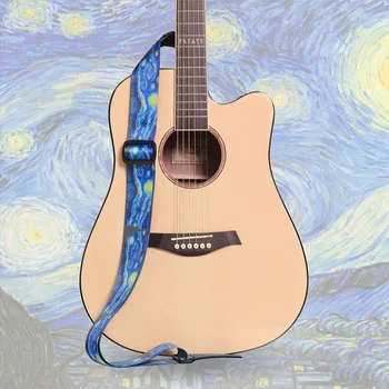 1 adet Van Gogh Yıldızlı Gökyüzü Baskılı Gitar Askısı Elektro Gitar Bas Gitar Akustik Gitar Askısı Punch-Ücretsiz Sanatçı Ukulele Askı