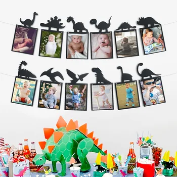 1 takım Dinozor Parti Mutlu Doğum Günü Bayrağı çocuk Doğum Günü Fotoğraf Kişiselleştirilmiş DIY Afiş Parti Dekorasyon Siyah