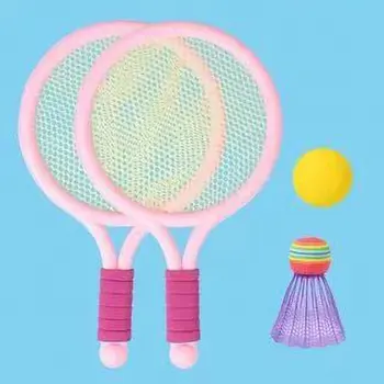 1 Takım Plaj Tenisi Çocuklar Çift Raketle BadmintonTennis Raket Topu Seti Açık Spor Mini badminton raketi Çocuklar İçin Plaj