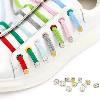 1 Çift Hiçbir Kravat Ayakabı Papatya basma düğmesi Hızlı Metal Toka Elastik Ayakkabı Bağı Çocuklar İçin Yetişkin Spor Botları Tembel Beyaz Danteller Dizeleri