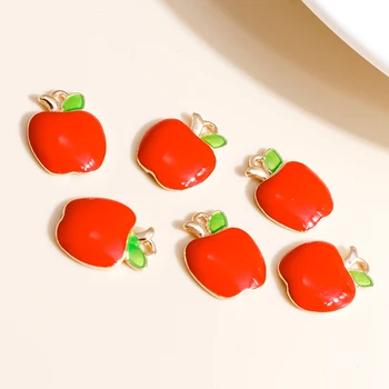 10 adet / grup 12 * 14mm Emaye Kırmızı Elma Takılar Küpe Kolye Bilezik Yapımı Tatlı Meyve Takılar DİY Takı Aksesuarları