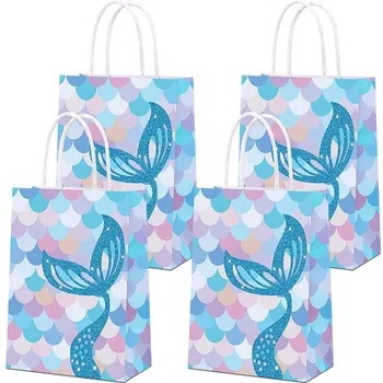 10 Adet Mermaid Kuyruk Kağıt hediye keseleri Çerez Şeker Paketleme Çantası Favor Kutusu El Hediye Düğün Bebek Duş Doğum Günü Partisi Malzemeleri