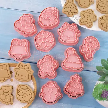 10 adet / takım Noel Bisküvi Kalıp kurabiye kesici 3D Preslenebilir Bisküvi Kalıp kurabiye damgası DIY Çerez Dekorasyon Araçları Pişirme Araçları
