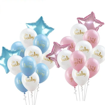 12 Adet / takım Bebek Duş Erkek Kız Dekorasyon Bu Bir Erkek Kız Oh Bebek Yıldız Lateks Balonlar Cinsiyet Reveal Çocuklar Doğum Günü Partisi Malzemeleri
