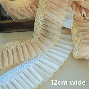 12cm Geniş Örgü Pilili Sequins Dokuma Dantel Kumaş DIY Bayan Giyim Manşet Etekler Kenar Kanepe Ev Tekstili Dikiş Aksesuarları