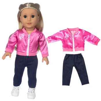 18 İnç Kız oyuncak bebek giysileri Gül Yıldız Ceket Kot pantolon Bebek Bebek Giysileri 43cm Çocuk Kız Noel Hediyeleri