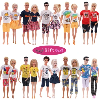 2 Adet/grup Barbie oyuncak bebek giysileri Moda Günlük El Yapımı Elbise Erkek T-shirt Şort Ken Erkek ve 11.8 Barbie İnç Bebek ve BJD bebek