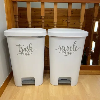 2 Adet Çöp ve Geri Dönüşüm Etiket çöp kutusu tekerlek çıkartma Garaj mutfak düzenleyici Vinil Ev Dekor