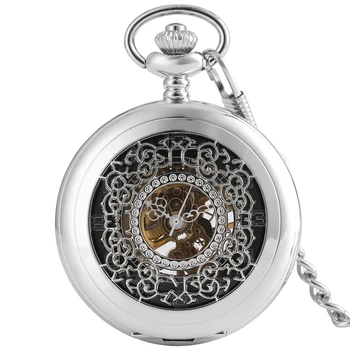 2020 YENİ Moda Mekanik Gümüş cep saati İçi Boş Desen Arama El Sarma Lüks Steampunk Zarif Kolye Zinciri Saat