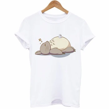 2021 Moda Yaz Beyaz T Shirt Kadın Tees Tops Harajuku 3D Kısa Kollu Totoro Baskı Komik Tshirt Kadın Tees Tops