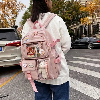 2021 Sevimli Kadın Sırt Çantaları Su Geçirmez Çok Cep Naylon Okul öğrenci için sırt çantası Kadın Kızlar Kawaii Dizüstü Kitap Paketi Mochilas