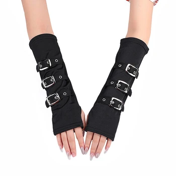 2021 Unisex Gotik Siyah kol ısıtıcıları Metal Toka İle Kişilik Eldivenler Punk Hiphop Parti Cosplay Parmaksız Eldiven Moda