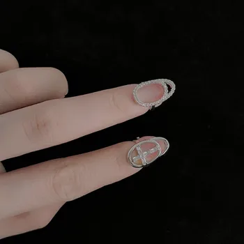 2021 Yeni Kore Moda Parlak Rhinestone Kakma Çapraz İçi Boş Geometrik Parmak tırnak yüzüğü Kadınlar Kız Aksesuarları için