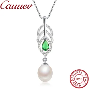 2022 En moda Doğal tatlısu İnci kolye kadınlar için AAAA yüksek kalite gümüş kolye Yeşil crystal925 SilverJewelr
