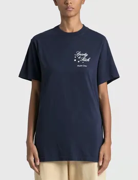 2022 Yaz Kadın Üstleri Küçük Yıldız Baskı Vintage Kısa Kollu Donanma Pamuklu T Shirt