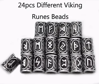 24 adet Orijinal Viking Runes Charms Boncuk Bulgular Bilezikler Kolye Kolye Sakal Saç