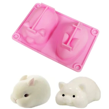 3D Tavşan Domuz Silikon Mousse Kek Kalıbı Tavşan Piggy Pişirme Tepsisi Tatlı Pasta Brownie Jöle Trüf Puding Sabun Mum Araçları