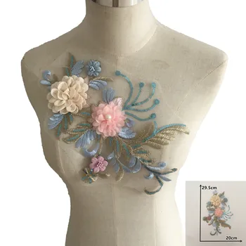 3D üç boyutlu çiçek nakış yaka aplike kumaş dekorasyon ABC inci dikiş DIY düğün aksesuarları malzemeleri