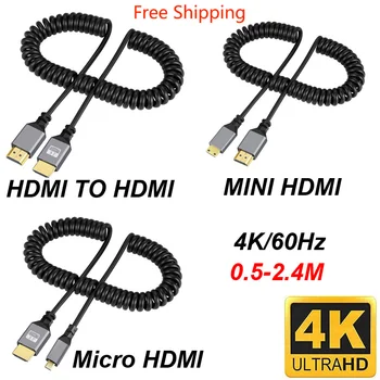4K@60HZ 0.5-2.4 M Uyumlu HDMI HDMI / MİNİ HDMI / Mikro HDMI / Sarmal Uzatma Esnek Spiral Kablo Erkek Fiş Kablosu