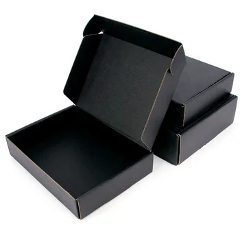 5 adet / 10 adet / siyah hediye kutusu giyim taşıma oluklu ambalaj küçük karton destek özelleştirilmiş boyut ve baskılı LOGO