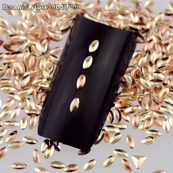 500 adet 3D Şampanya Altın Oval Pirinç Şekli Metal Çiviler Nail Art Rhinestones Süslemeleri DIY Salon Tekerlek İpuçları