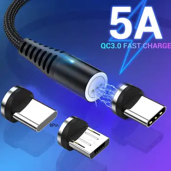 5A manyetik QC3.0 hızlı şarj kablosu mikro USB Tip-C fiş veri aktarımı için iPhone Android