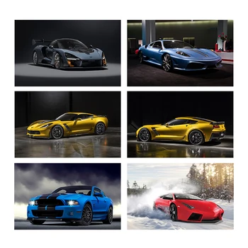 5D DİY Elmas boyama Çapraz dikiş Spor Araba Tam Kare Elmas Nakış Fantezi Tam Yuvarlak Elmas Mozaik Renkli Arabalar