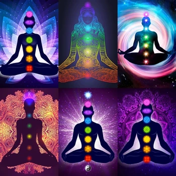 5D Tam Matkap Elmas Boyama Buda Meditasyon Nakış Taklidi Resimleri 7 Çakra Yoga Spor Elmas Mozaik Duvar Resmi