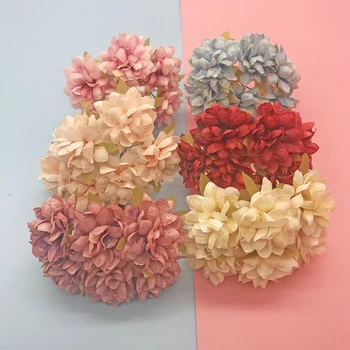 6 adet 3.5 cm İpek Mini Gül yapay çiçek Kafa Buket Düğün Dekorasyon DIY Karalama Defteri Çelenk Ev Sahte Çiçekler