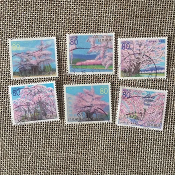 6 Adet / takım 2000 Japonya Posta Pulları R392-397 Kiraz Ağacı Kullanılan Posta İşaretli Posta Pulları Toplamak için