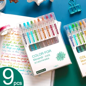 9 ADET Renkli Jel Kalem Seti 0.5 mm Günlük Defteri Kawaii Tükenmez Kalemler Kırtasiye Geri Çekilebilir Kalem Ofis Aksesuarları