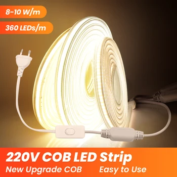 AC 220 V COB LED şerit ışık IP67 su geçirmez süper parlak 360 LEDs / m lineer aydınlatma esnek Led bant şerit 3000 K 4000 K 6000 K