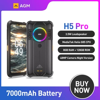 AGM H5 Pro Küresel Sürüm Gece Sürümü Su Geçirmez Telefon 8 + 128G güçlendirilmiş akıllı telefon MTK G85, 6.5 