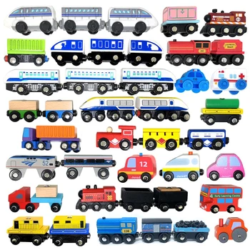 Ahşap tren manyetik bağlantı bağlanabilir ahşap tren seti parça oyuncak çocuk bulmaca el itme hassas oyuncak araba