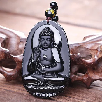 Amitabha Siyah Obsidian Oymalı Buda Şanslı Muska Kolye Kolye Kadın Erkek kolye Takı Damla Nakliye