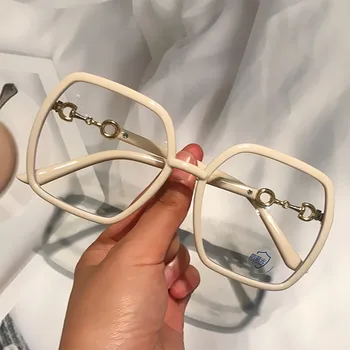 Anti-mavi ışık Büyük Boy Kare Bej Şeffaf Gözlük Çerçevesi Kadınlar İçin Vintage Moda Zarif Bilgisayar Gözlük Kadın Shades