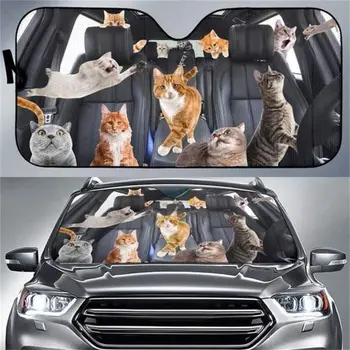 Aoopistc Komik Kediler Parti Desen Araba Güneş Gölge Cam, UV Koruma Araba İç Aksesuarları Güneşlik, Otomatik Kalkan Kapak