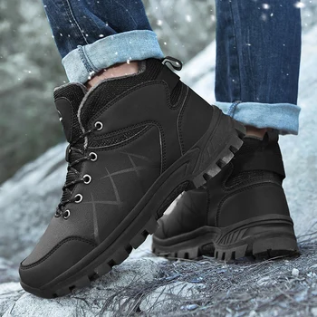 Artı Boyutu Erkek Botları Anti-Patinaj deri ayakkabı Erkekler Popüler Rahat Bahar Sonbahar erkek ayakkabısı Kısa Peluş Kar Botları Dayanıklı Taban
