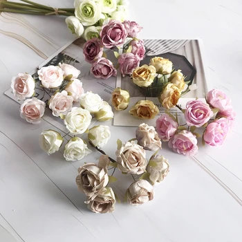 Avrupa tarzı retro rayon çay güller 6 küçük çiçek tomurcukları buket düğün ev retro sahte çiçek parti DIY dekorasyon