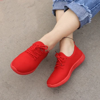 Ayakkabı Kadın 2019 Bayanlar rahat ayakkabılar Slip-On Loafer'lar Pamuk Düz Yürüyüş Nefes vulkanize ayakkabı Siyah Kırmızı Zapatos Mujer