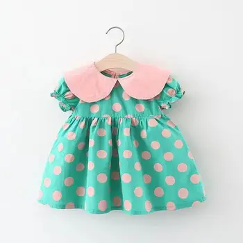 Bebek Kız Elbise Yaz Toddler Bebek Plaj Elbiseleri Sevimli Polka Dots Prenses Elbise Kısa Kollu Elbise Çocuk Bebek Giysileri Kız