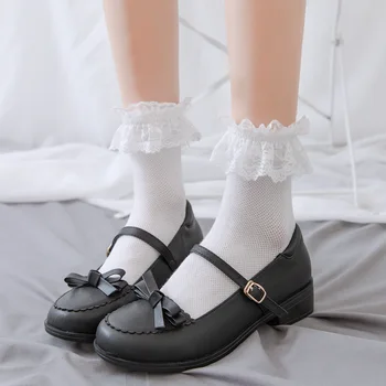 Beyaz Lolita Dantel Çorap Kadın Kızlar için Kawaii Japon Harajuku Pamuk Kısa Çorap Nefes Tatlı Fırfır Prenses Çorap