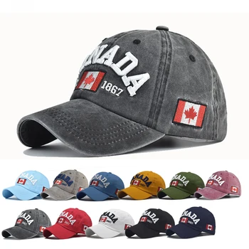 Beyzbol şapkası KANADA Mektup Nakış Eğlence Moda güneş şapkası Bahar Sonbahar Yıkanmış denim beyzbol Spor kap Hip Hop Gömme Kap