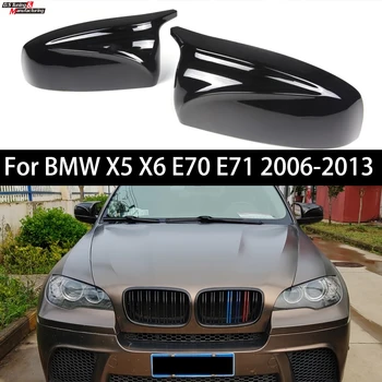 Bir Çift Parlak Siyah Araba Kapı Yan dikiz aynası Kapakları Kapak Yedek Kabuk BMW 2006 - 2013 İçin X5 X6 E70 E71 E72 Aksesuarları